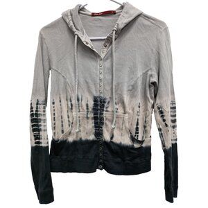 Vintage Y2K Barbara Lesser Fibers Hoodie Womens Small Gray Tie Dye Grunge Hippie